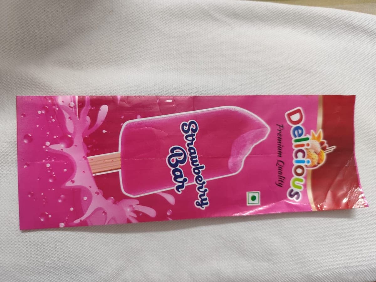 Sample laminate pouch  strawberry bar produced for a client